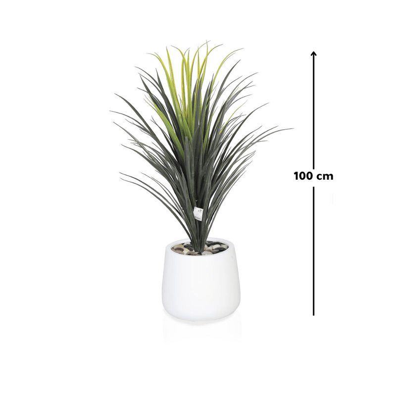 Yucca cactus tree with oval fiber pot consisting of a single branch, designed with green leaves that add a lively touch. Available colors: white Artificial Plants| Otath