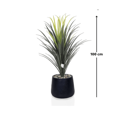 Yucca cactus tree with oval fiber pot consisting of a single branch, designed with green leaves that add a lively touch. Available colors: white, black, black spray, gray spray, torabi spray, off white spray. - Al Rugaib Furniture