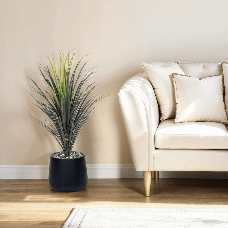 Yucca cactus tree with oval fiber pot consisting of a single branch, designed with green leaves that add a lively touch. Available colors: white, black, black spray, gray spray, torabi spray, off white spray. Artificial Plants| Otath