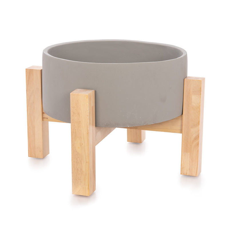 Ceramic Planter With Wooden Leg Grey - Al Rugaib Furniture (4727800823904)