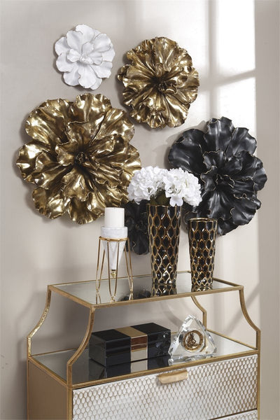 Sagebrook Home 11130 Flower Wall Plaque, Black/Gold Polyresin - Al Rugaib Furniture (772356374624)
