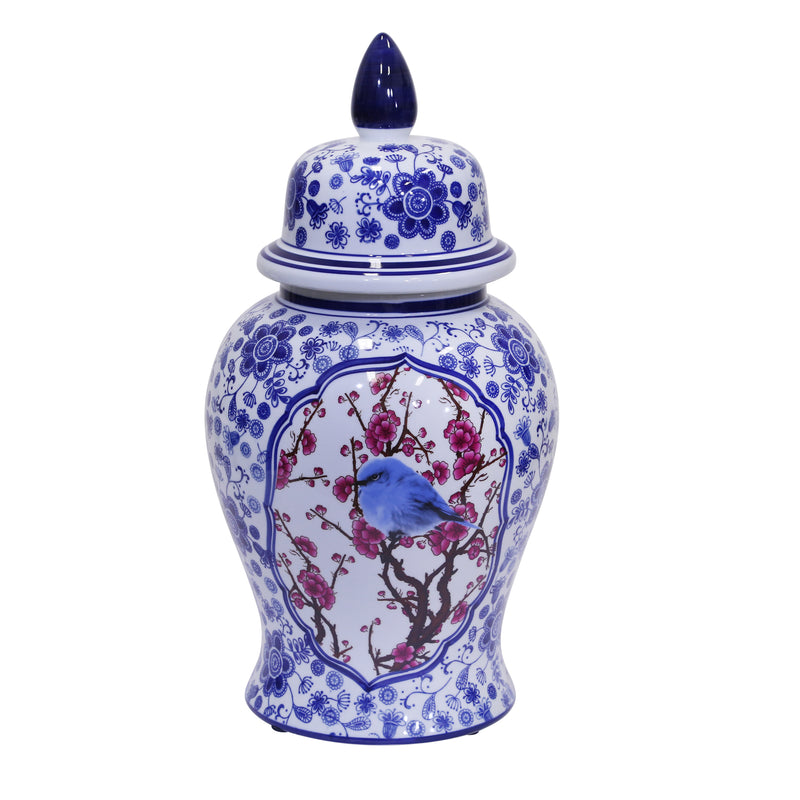 Decorative Ceramic Temple Jar, Blue/White/Crimson (6548898611296)