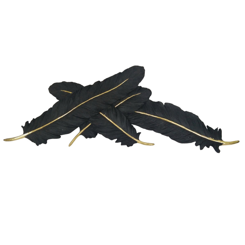 BLACK/GOLD FEATHERS WALL DECOR (6608448520288)