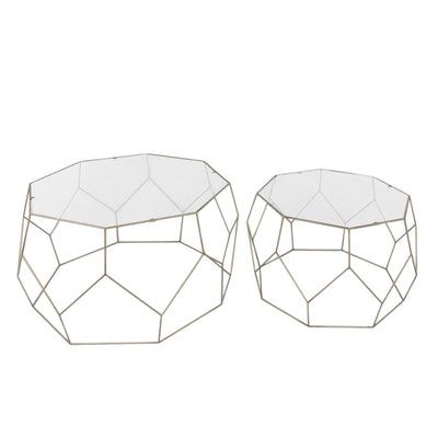 S/2 GOLD OCTAGON ACCENT TABLE,GLASS 36" (6608449601632)
