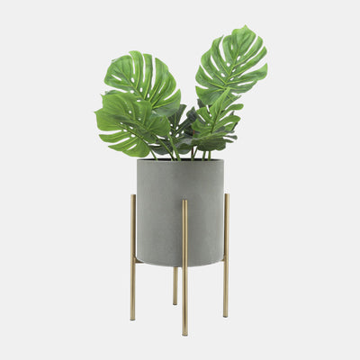 S/2 PLANTER ON METAL STAND, PUTTY/GLD (6621767663712)