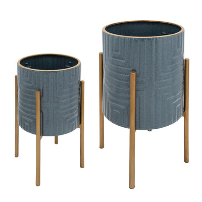 S/2 PLANTER ON METAL STAND, SLATE BLUE/GOLD (6608450027616)