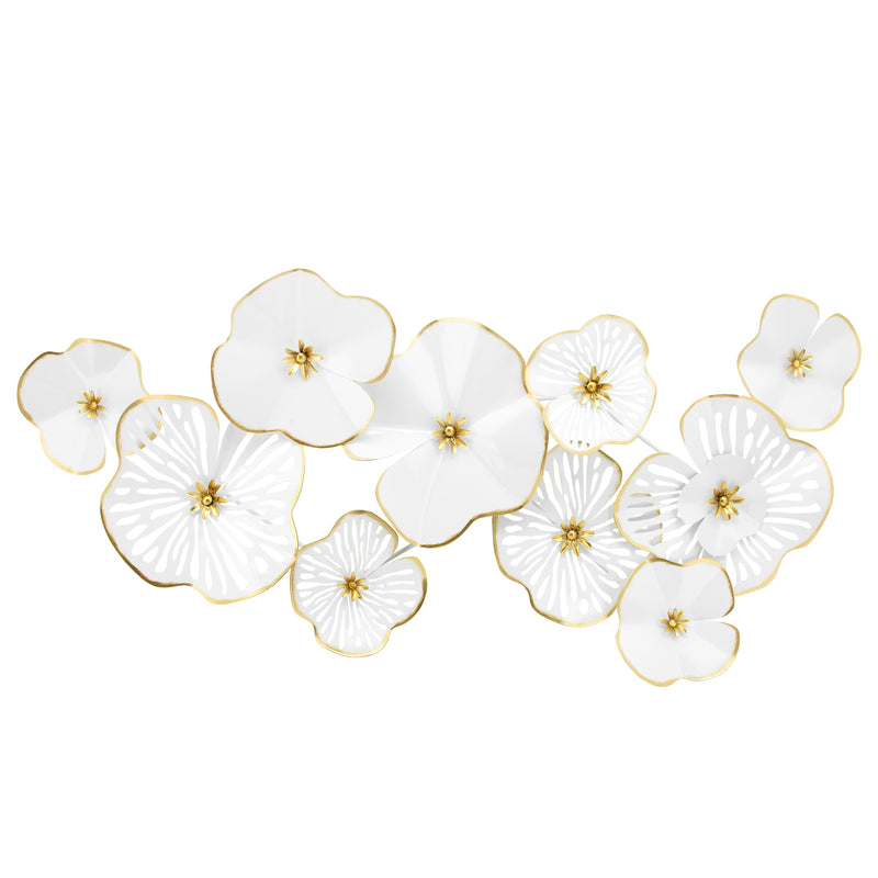 METAL FLOWERS WALL DECO, WHITE/GOLD (6608453238880)