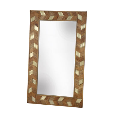CHEVRON DESIGN WOODEN MIRROR,BROWN (6608453632096)