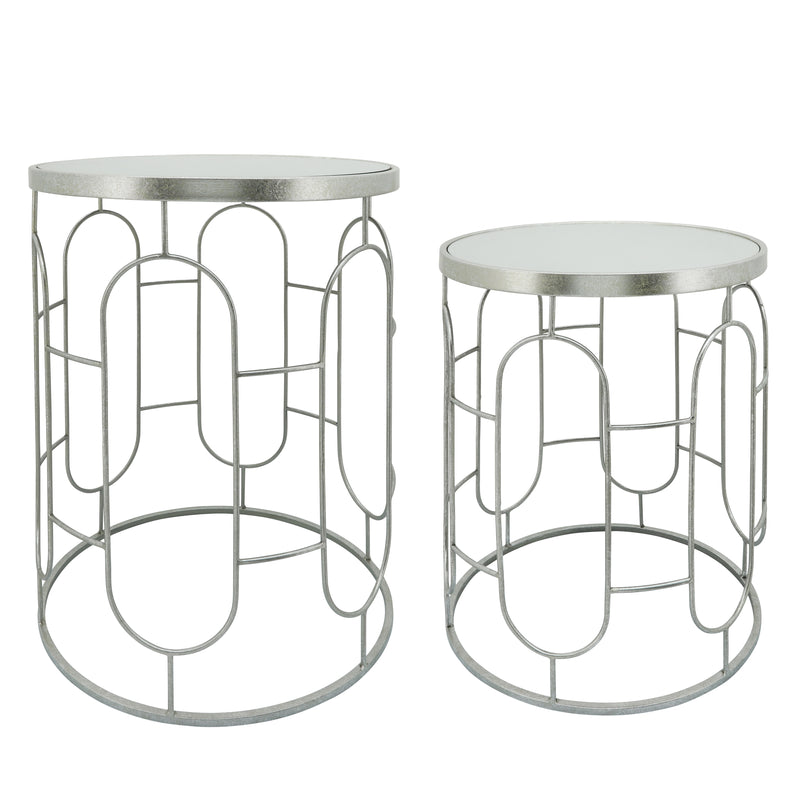 S/2 MIRRORED ROUND ACCENT TABLES 24/20" SILVER (6608454385760)