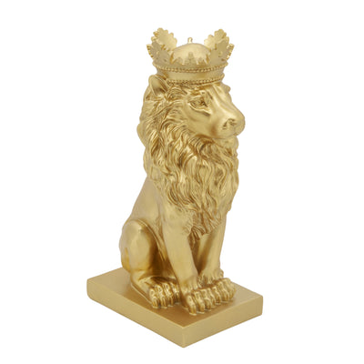 POLYRESIN 14" LION FIGURINE W/CROWN, GOLD (6608456450144)