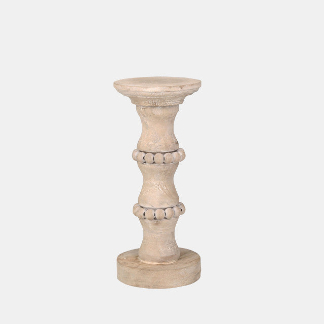 WOODEN 11" BANDED BEAD CANDLE HOLDER (6627080470624)