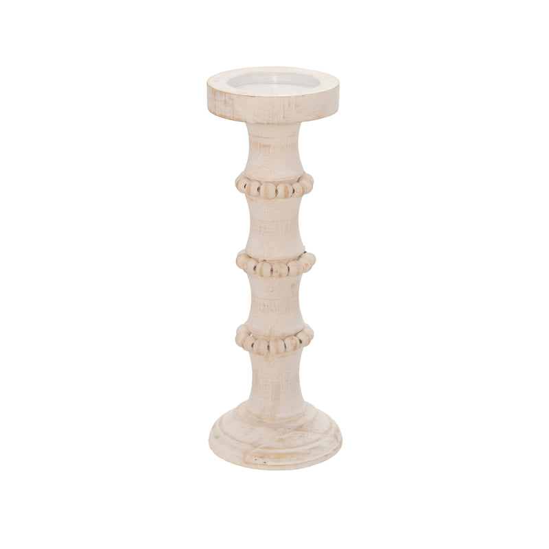 WOOD, 13" ANTIQUE STYLE CANDLE HOLDER, WHITE (6608456843360)