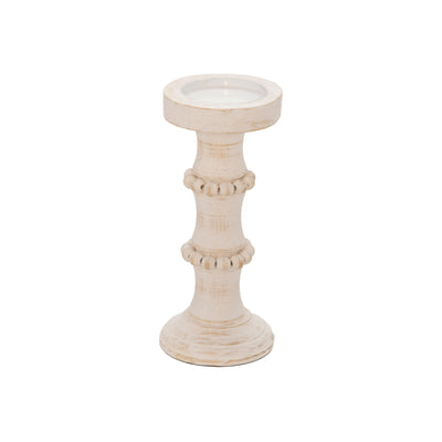 WOOD, 11" ANTIQUE STYLE CANDLE HOLDER, WHITE (6608456876128)