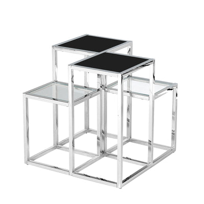 STAINLESS STEEL ACCENT TABLE,SILVER/BLACK GLASS (6574080491616)