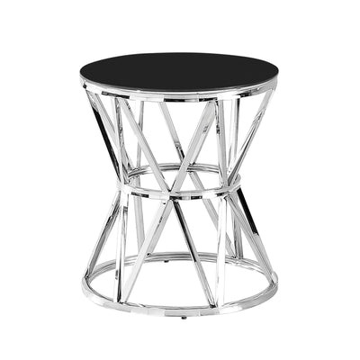 STAINLESS STEEL ACCENT TABLE,SILVER/BLACK GLASS (6608457367648)
