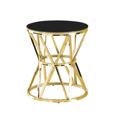 STAINLESS STEEL ACCENT TABLE,GOLD/BLACK GLASS (6574086750304)