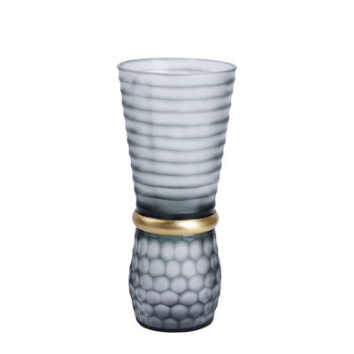 GLASS 14" VASE W/ GOLD BAND,GRAY (6608458416224)