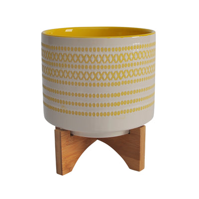 CERAMIC 8" PLANTER ON STAND W/ DOTS, YELLOW (6608458809440)