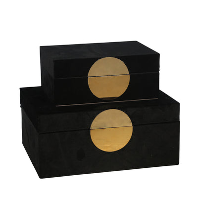 S/2 VELVETEEN JEWELRY BOX, BLACK / GOLD (6608459432032)