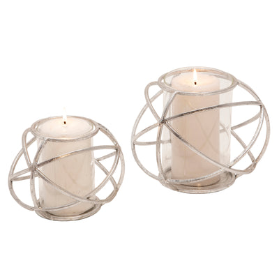 S/2 6" ORB CANDLE HOLDER , SILVER (6608459726944)