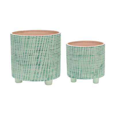 S/2  CHECKERED FOOTED PLANTER 6/8", GREEN (6608460349536)