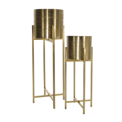 S/2 METAL 38/47" METAL PLANTER ON STAND, GOLD/GOLD (6608460873824)