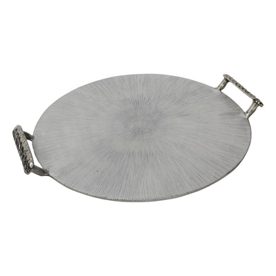 METAL 18" ROUND TRAY W/ HANDLES, SILVER (6608461430880)