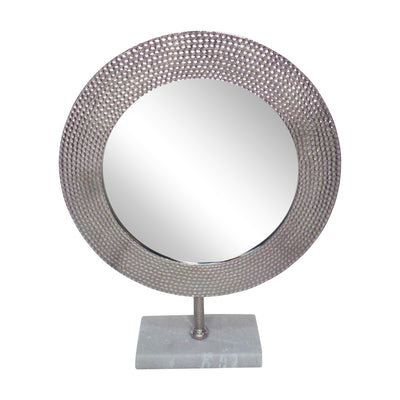 METAL 21" HAMMERED MIRROR ON STAND, SILVER (6608462119008)
