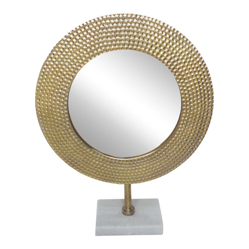 METAL 19" HAMMERED MIRROR ON STAND, GOLD (6608462151776)
