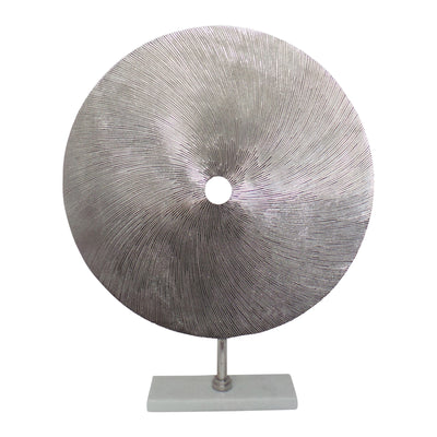 METAL 24" SWIRLY DISC W/ STAND, SILVER (6608462217312)