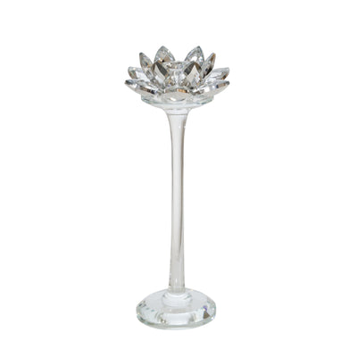 GLASS 9" LOTUS CANDLE HOLDER, SILVER (6608462872672)