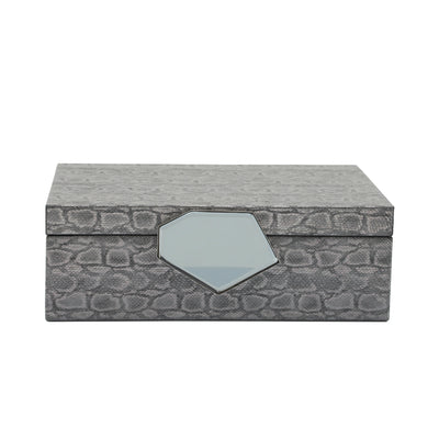 WOOD 12" FAUX LEATHER BOX, GRAY (6608463462496)