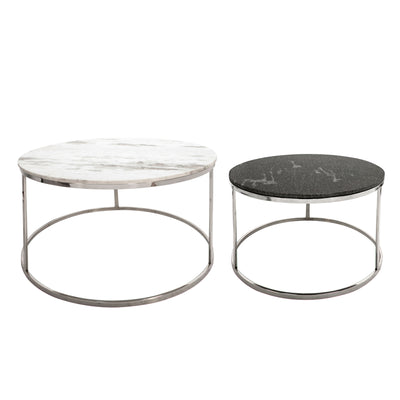 S/2 METAL/MARBLE COFFEE TABLE, SILVER (6608463855712)
