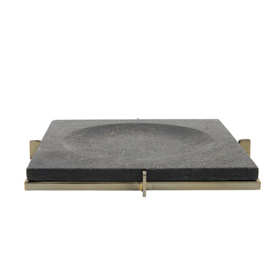 MARBLE 12X12 TRAY WITH METAL BASE, BLACK (6608464150624)