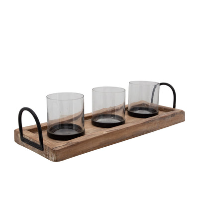 18" 3-CANDLE HOLDERS ON A TRAY, BROWN (6601768730720)