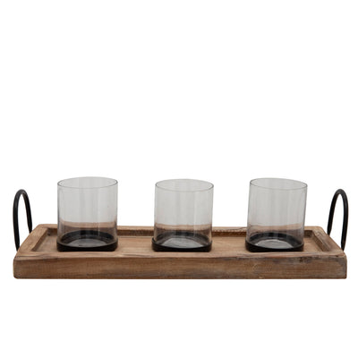 18" 3-CANDLE HOLDERS ON A TRAY, BROWN (6601768730720)