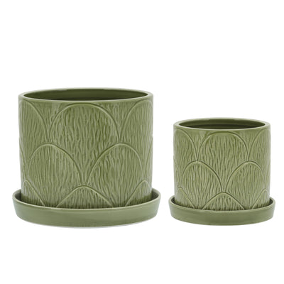 S/2 SHELL PLANTERS W/ SAUCER 6/8", GREEN (6608469852256)
