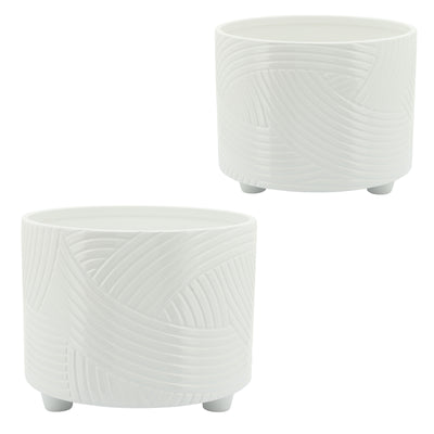 S/2 SWIRL FOOTED PLANTERS 10/12" , WHITE (6608469917792)