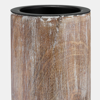 Wood, 14"H 2-Tone Textured Candle Holder, Brown (6639230812256)
