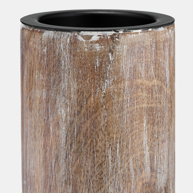 Wood, 10"H 2-Tone Textured Candle Holder, Brown (6639230845024)