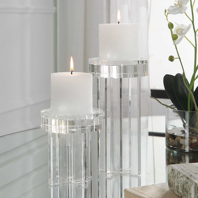Crystal Pillar Candleholders, S/2 (6623980781664)