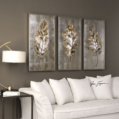 Champagne Leaves Hand Painted Canvases, S/3 (6624377077856)