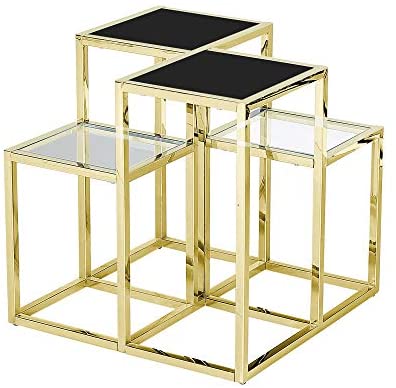 STAINLESS STEEL ACCENT TABLE,GOLD/BLACK GLASS (4804193681504)