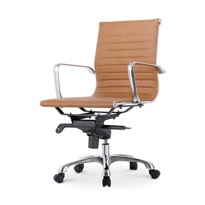 Studio Swivel Office Chair Low Back Tan Vegan Leather