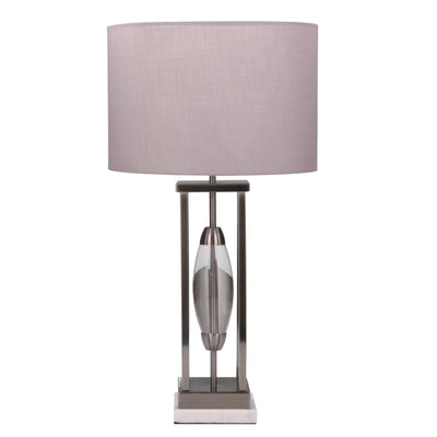 METAL TABLE LAMP W/ A CLEAR OVAL CENTER 28.5", GRA (6608471687264)