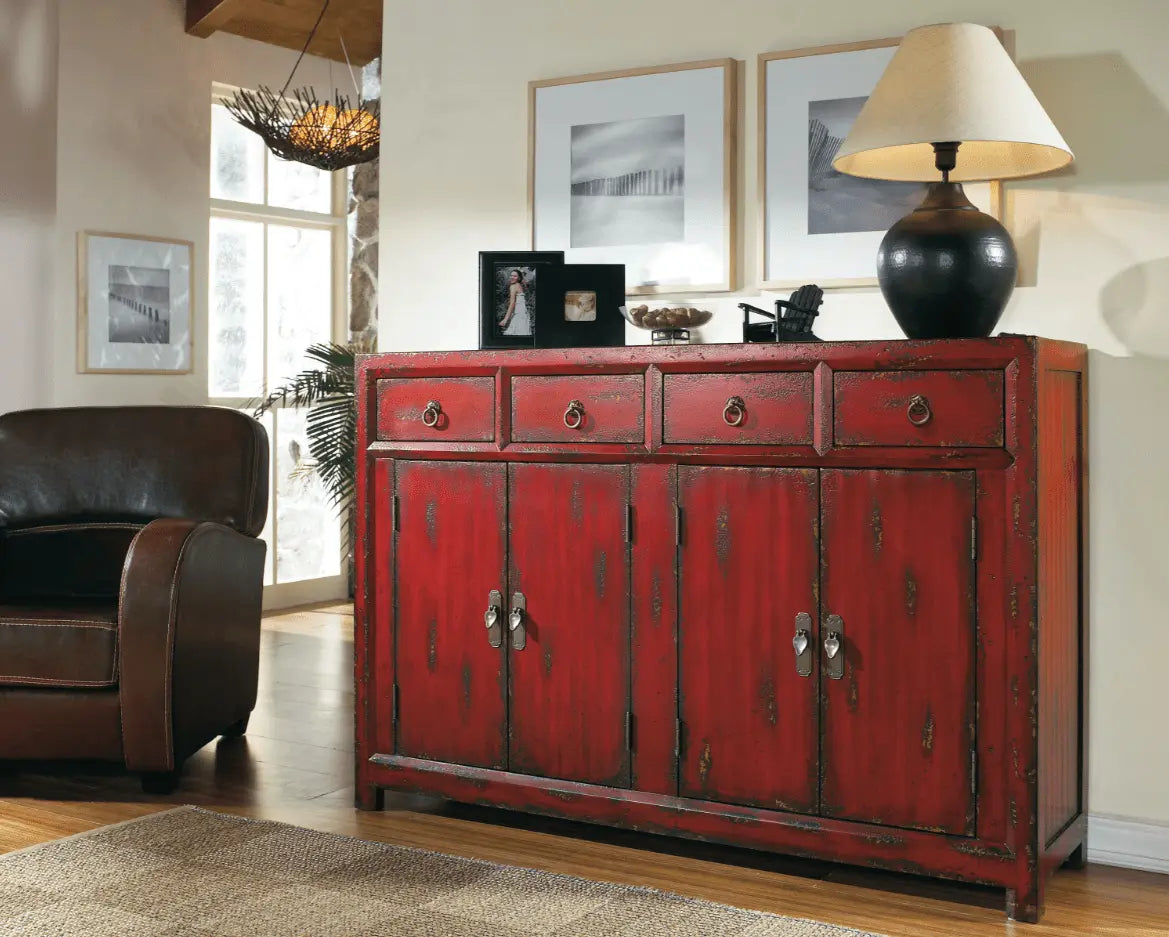 58'' Red Asian Cabinet Cabinets & Chests| Hooker