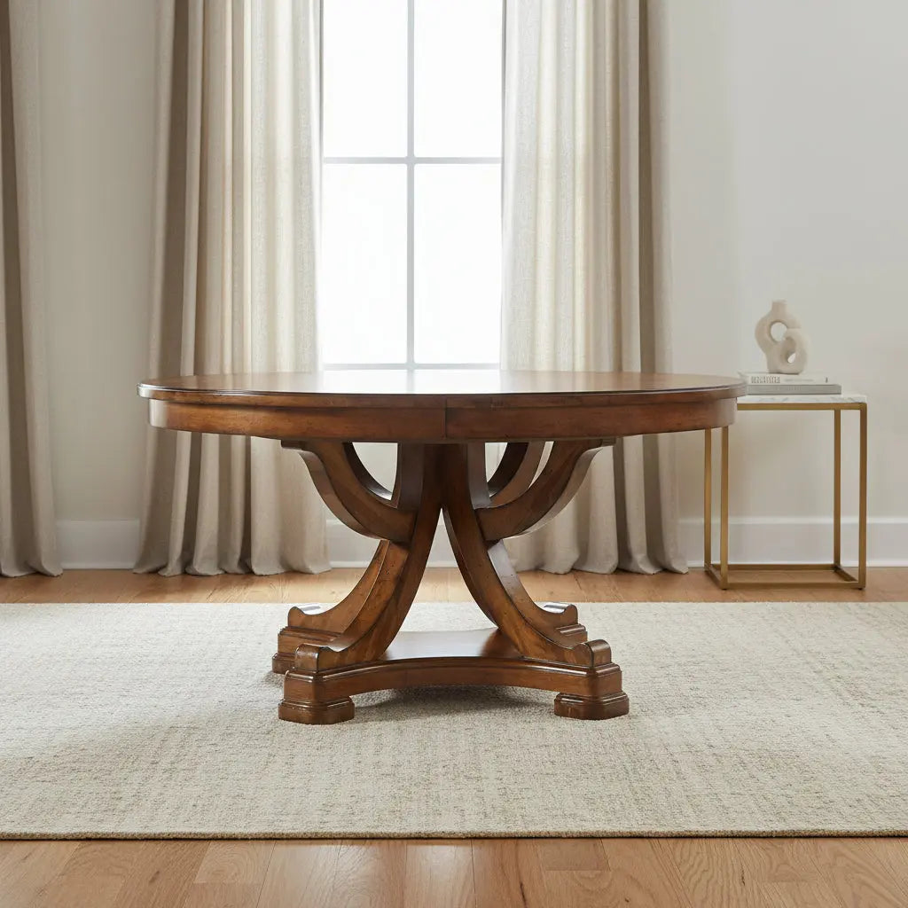60in Round Pedestal Dining Table w/1-18in Leaf Dining Tables| Hooker