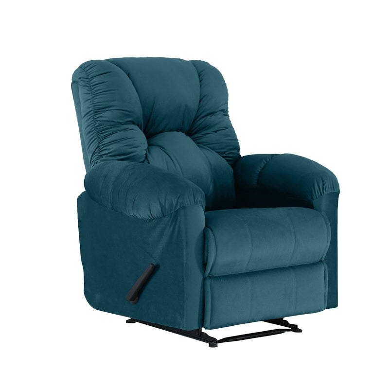 American Polo Recliner Rocking and Rotating Velvet Chair Upholstered With Controllable Back - Teal Blue-906195-Y (6613423161440)