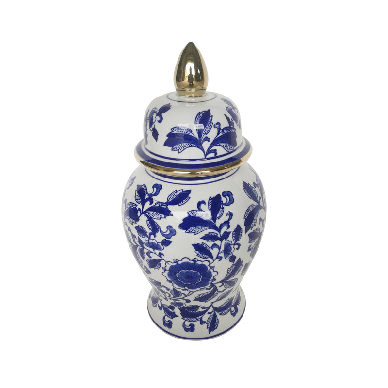 14" TEMPLE JAR W/ ROSE FLOWER, BLUE & WHITE (4804382949472)