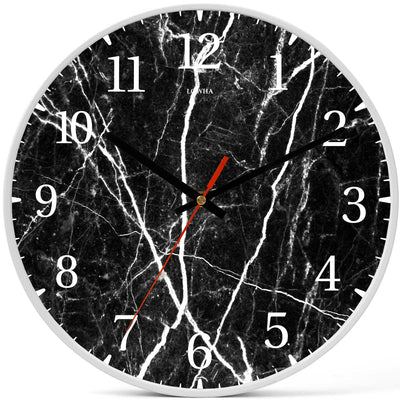 Wall Clock Decorative Black marble white Battery Operated -LWHSWC30W-C202 (6622837801056)